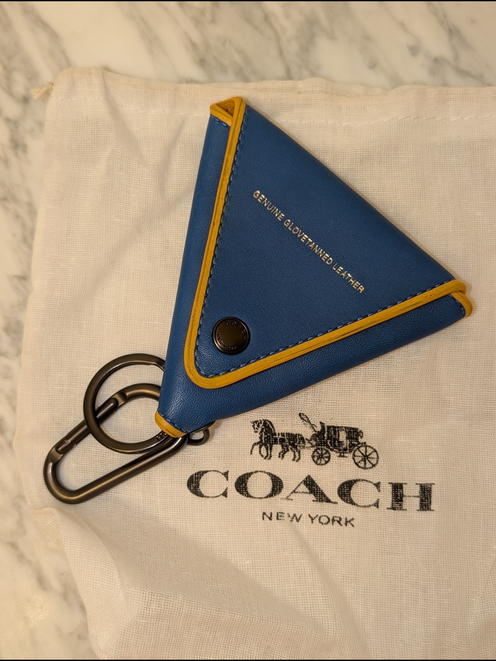 Coach Blue Leather Coin Pouch with Yellow Accent - Picture 6 of 6